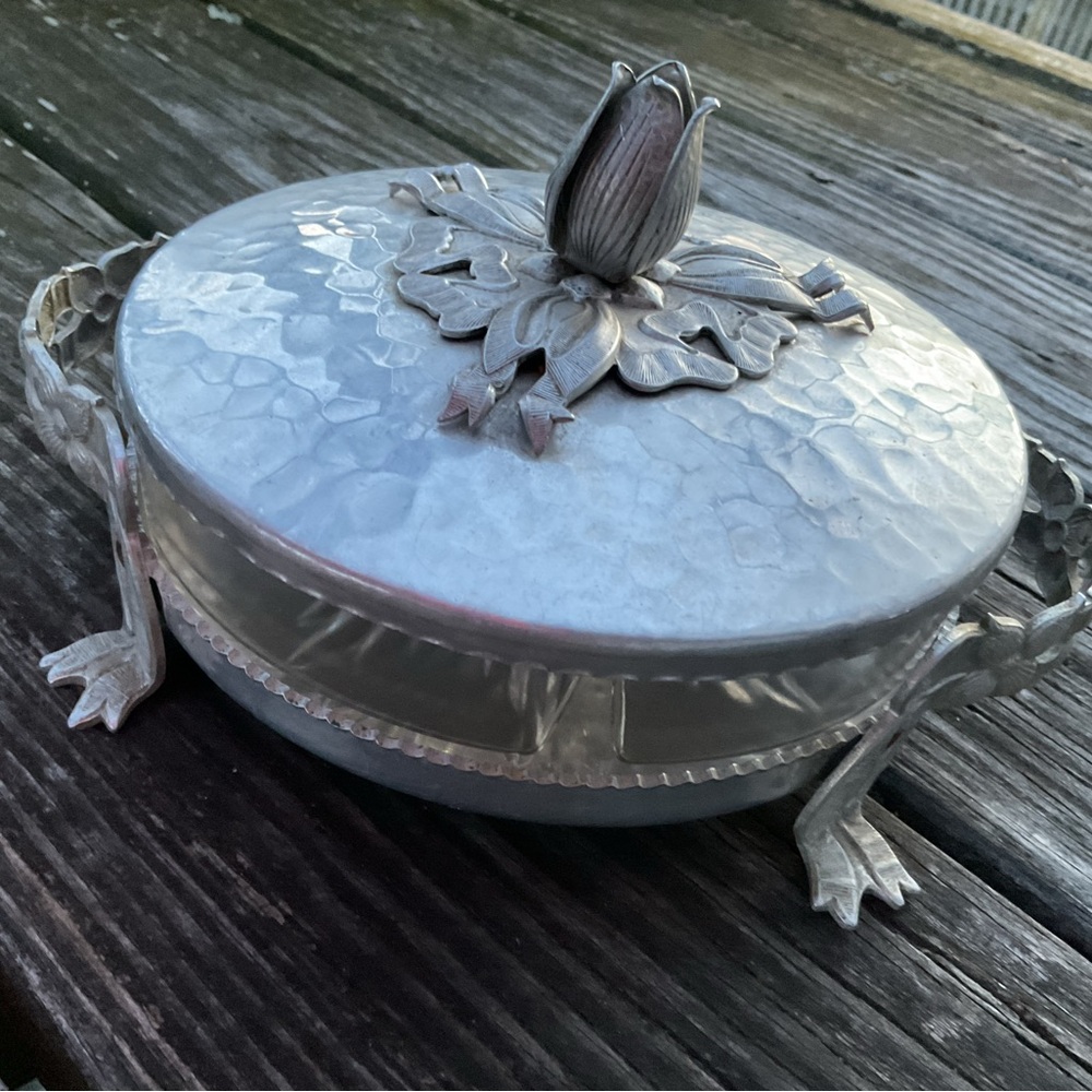 Vintage hammered aluminum lid and base with a divided dish by La Silver